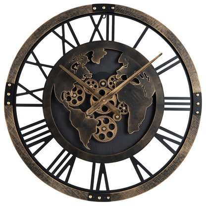 27-Inch Gear Wall Clock with World Map Design