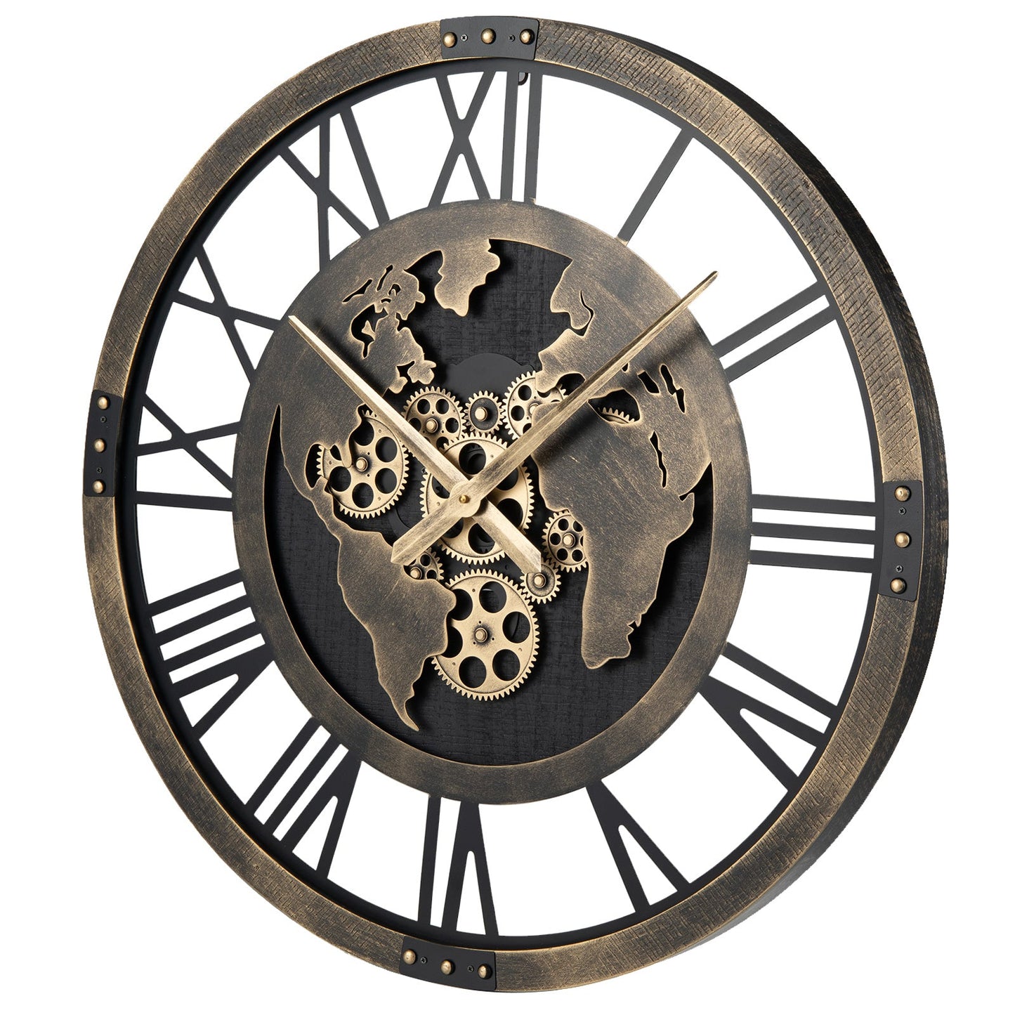 27-Inch Gear Wall Clock with World Map Design