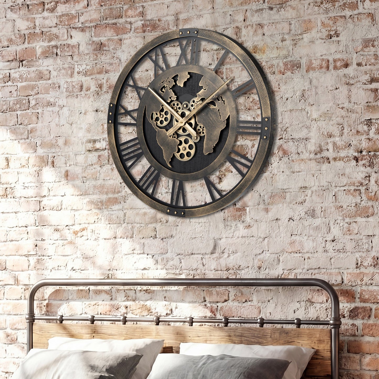27-Inch Gear Wall Clock with World Map Design