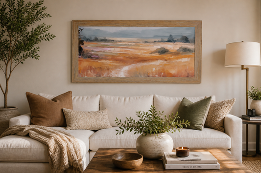 Terracotta Abstract Landscape Wall Art – Full Panoramic Wide Scenic Farmhouse Nature Decor (SB758)