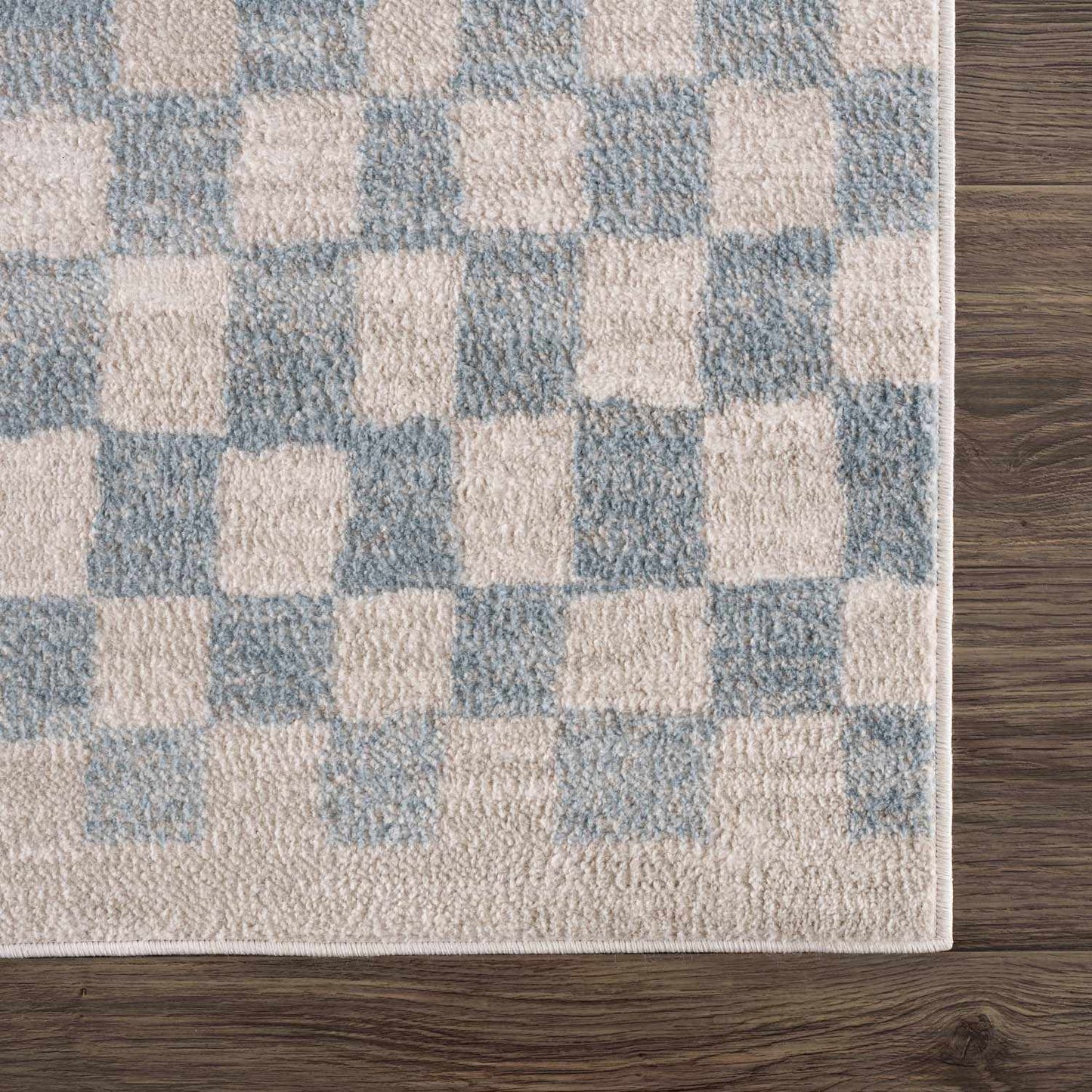 Cream Light Blue Checkered Area Rug