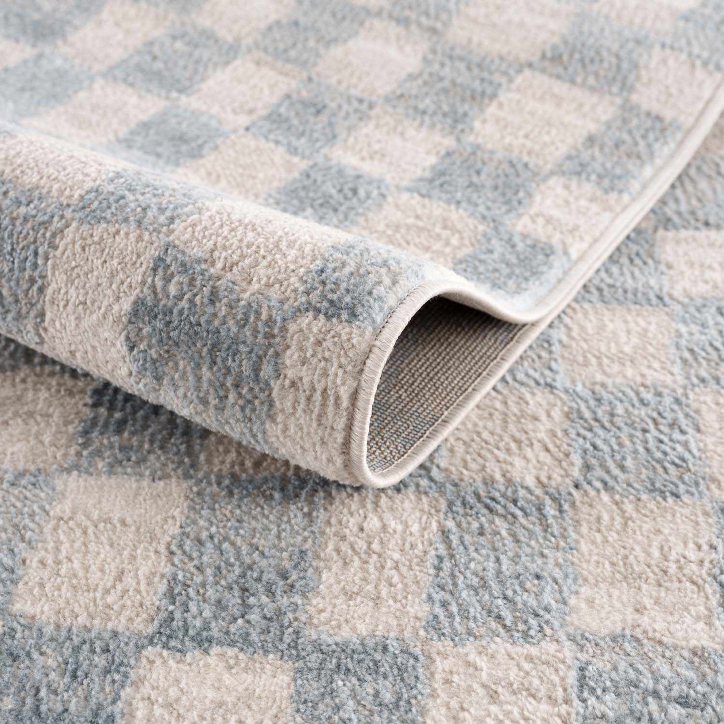 Cream Light Blue Checkered Area Rug