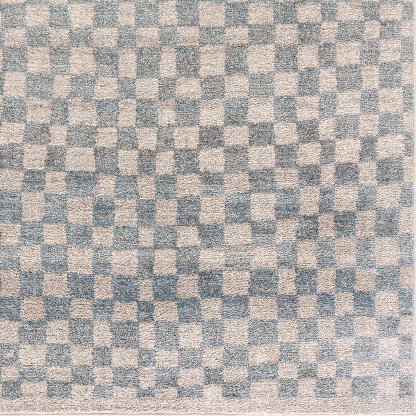 Cream Light Blue Checkered Area Rug