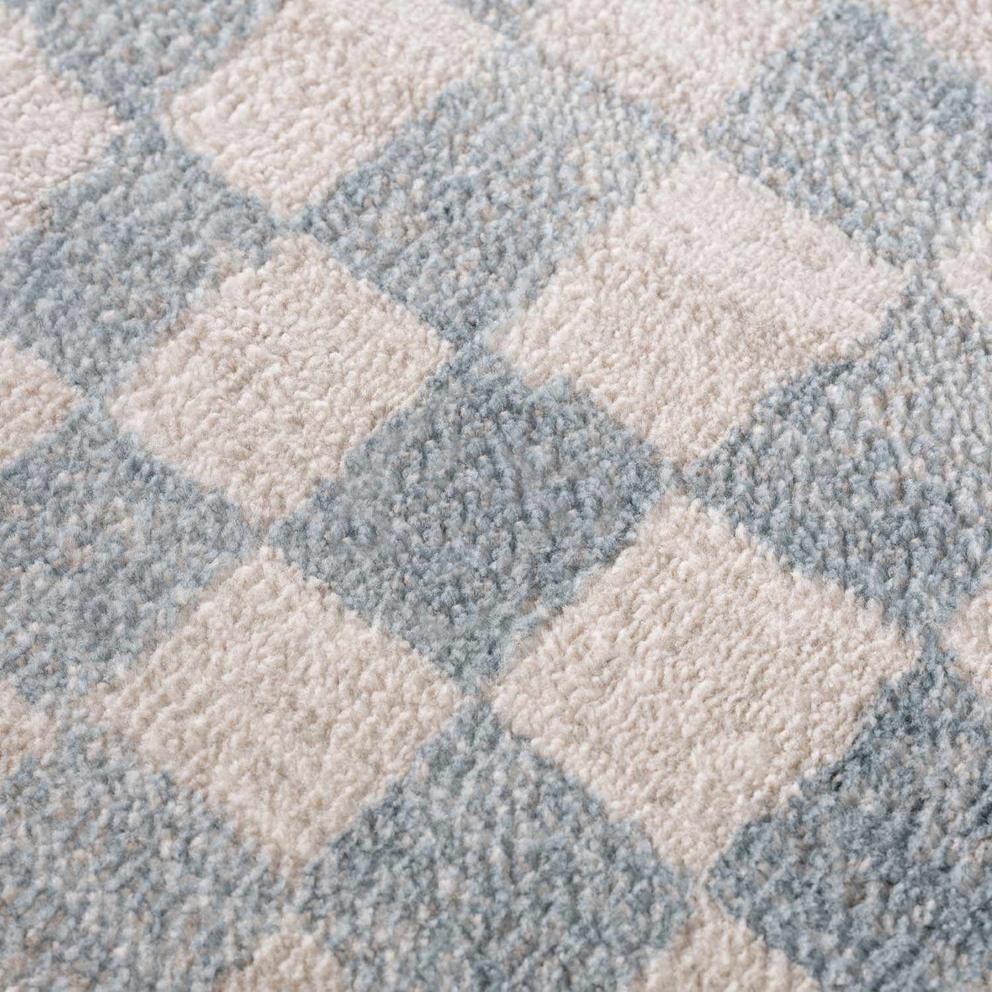 Cream Light Blue Checkered Area Rug