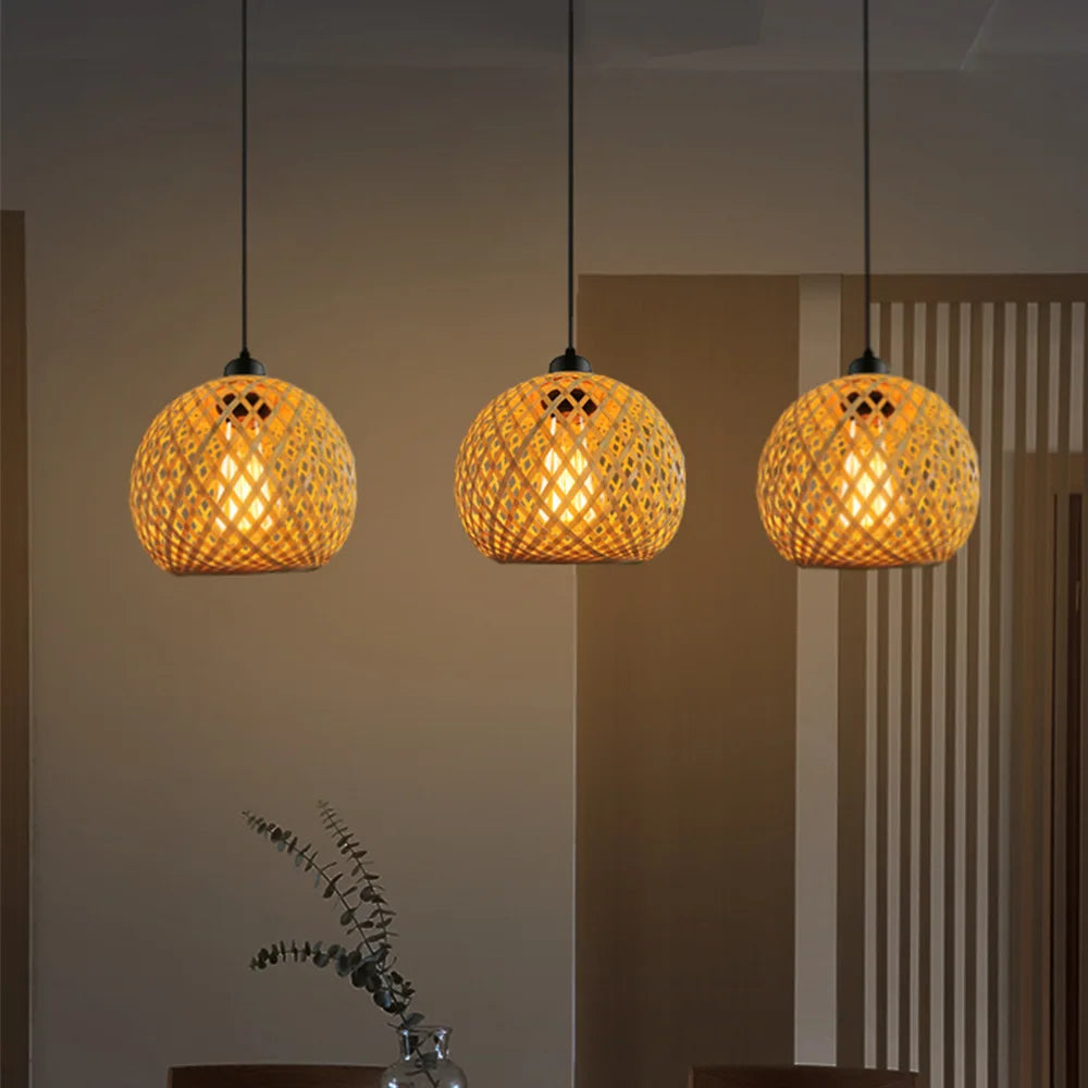 Handmade Bamboo Pendant Lamp Rattan Chandelier Indoor Lighting