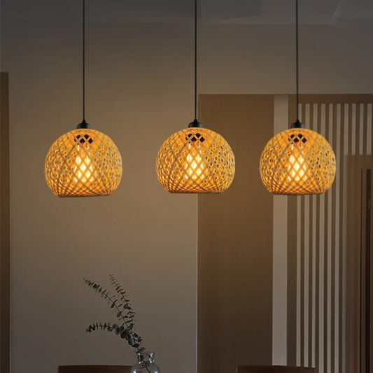 Handmade Bamboo Pendant Lamp Rattan Chandelier Indoor Lighting