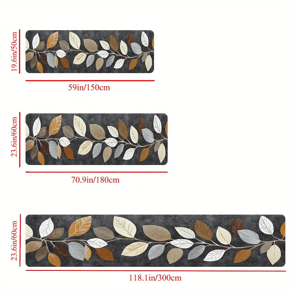 Grey Leaf Pattern Kitchen Runner Rug Mat