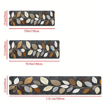 Grey Leaf Pattern Kitchen Runner Rug Mat