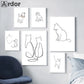 Minimalist Pet Dog Cat Line Art Canvas Poster