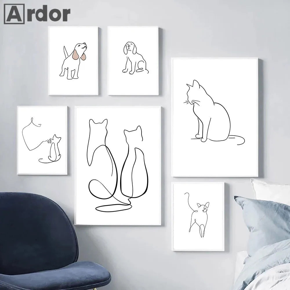 Minimalist Pet Dog Cat Line Art Canvas Poster
