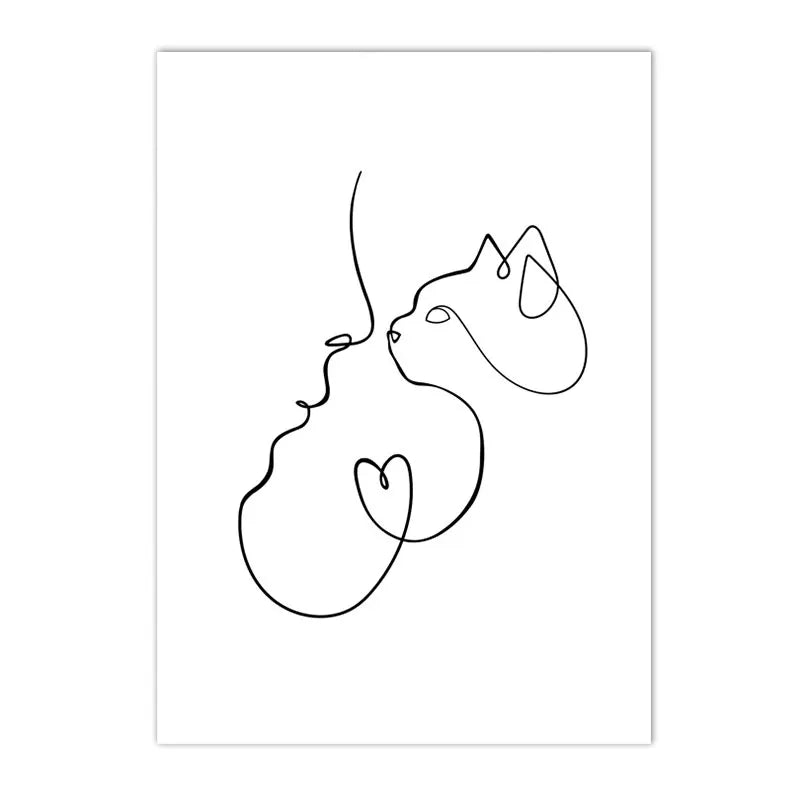 Minimalist Pet Dog Cat Line Art Canvas Poster