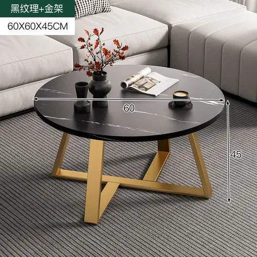 Nordic Round Black Coffee Table with Marble Effect