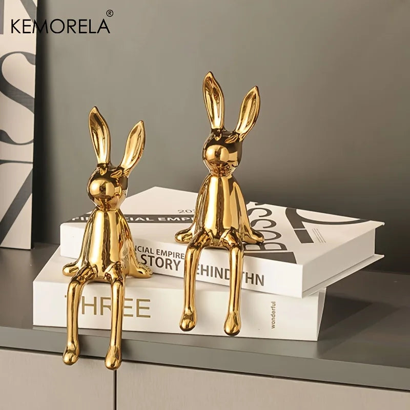 Ceramic Long-Eared Sitting Rabbit Statue Luxury Home Decor Ornament