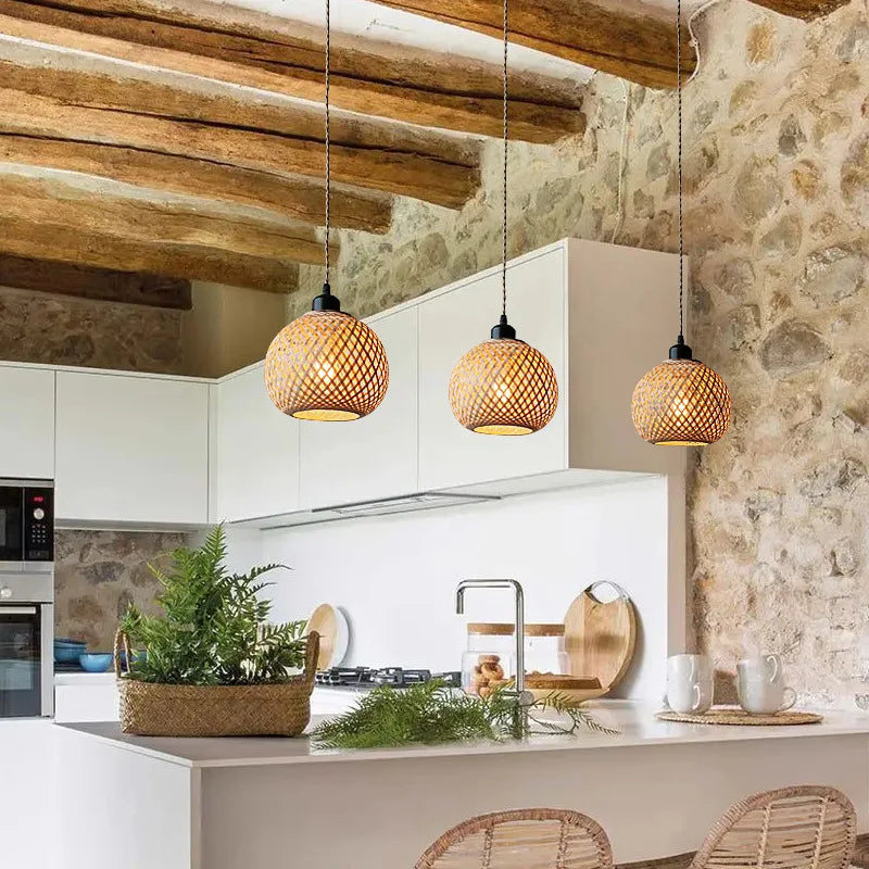 Handmade Bamboo Pendant Lamp Rattan Chandelier Indoor Lighting