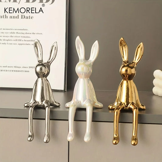 Ceramic Long-Eared Sitting Rabbit Statue Luxury Home Decor Ornament