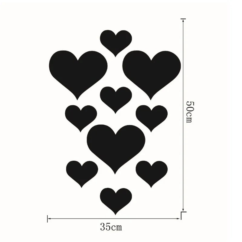 10Pcs Acrylic Love Heart Mirror Wall Stickers Decor