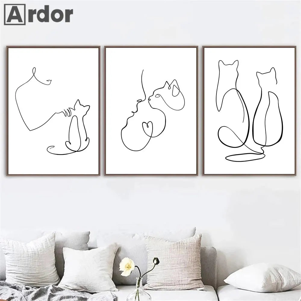 Minimalist Pet Dog Cat Line Art Canvas Poster