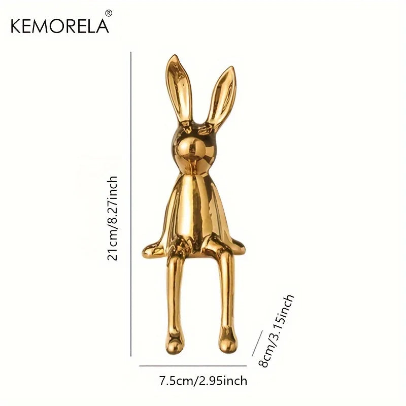 Ceramic Long-Eared Sitting Rabbit Statue Luxury Home Decor Ornament