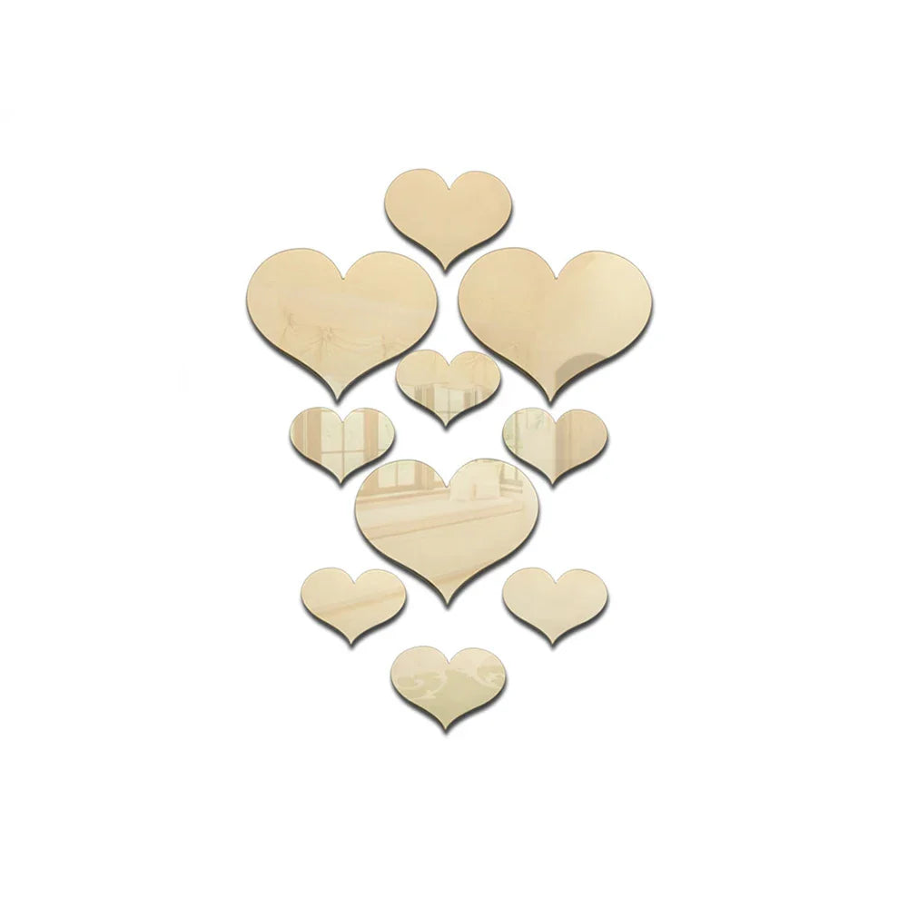 10Pcs Acrylic Love Heart Mirror Wall Stickers Decor