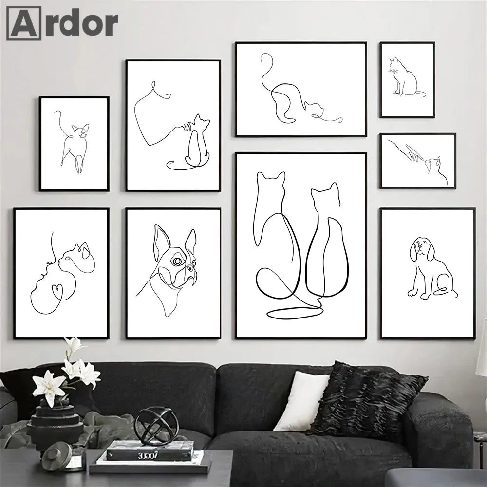 Minimalist Pet Dog Cat Line Art Canvas Poster
