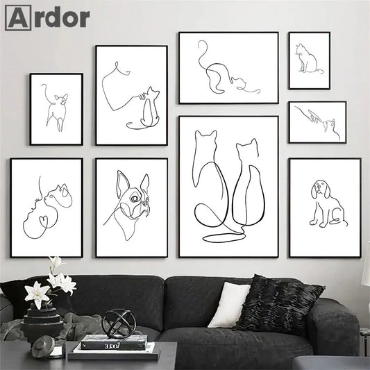 Minimalist Pet Dog Cat Line Art Canvas Poster