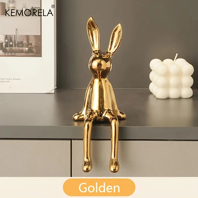 Ceramic Long-Eared Sitting Rabbit Statue Luxury Home Decor Ornament