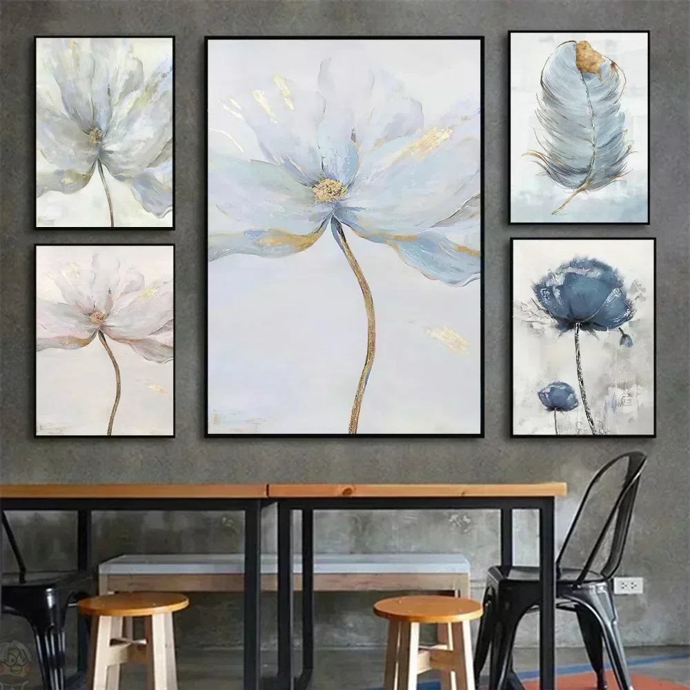 Scandinavian Golden Flower Nordic Art Canvas Poster