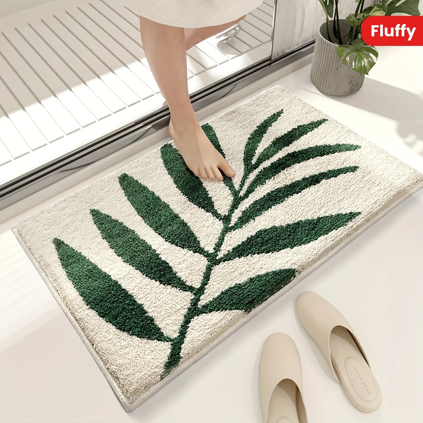 Green Leaf Soft Absorbent Floor Mat Rug