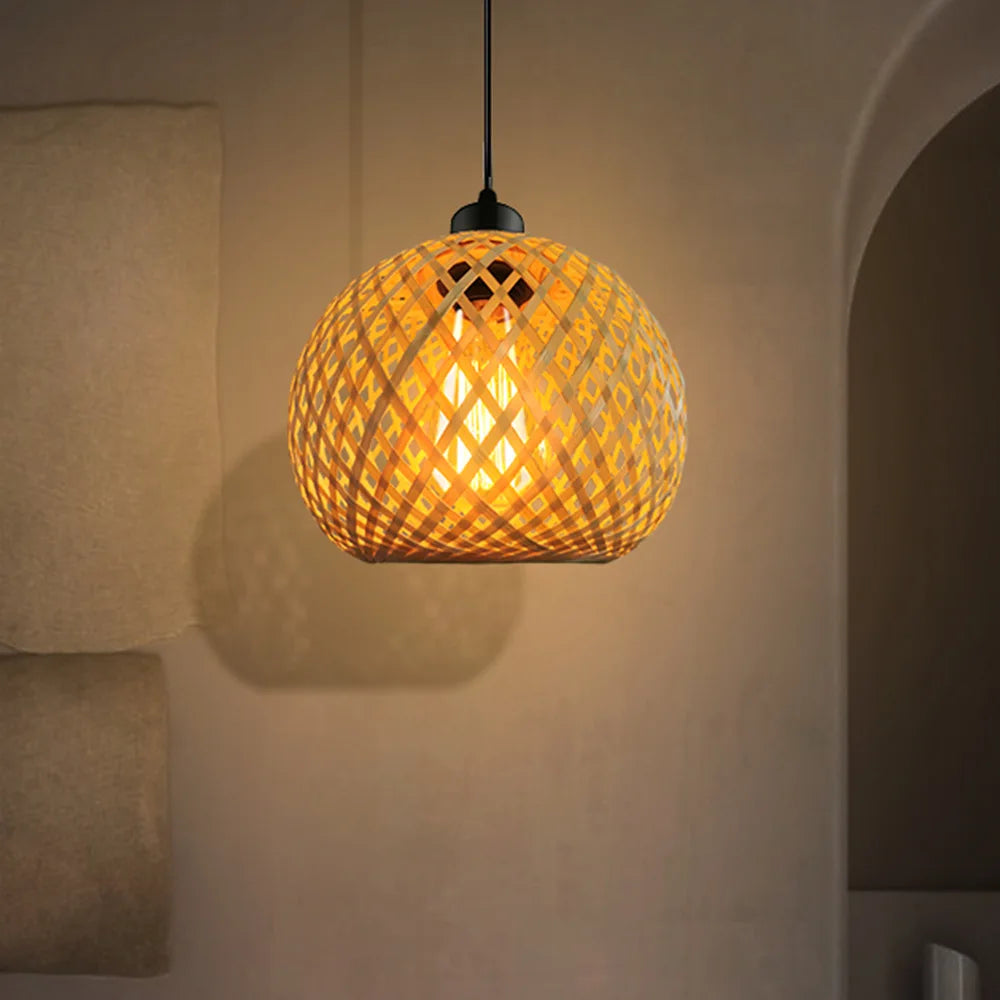 Handmade Bamboo Pendant Lamp Rattan Chandelier Indoor Lighting