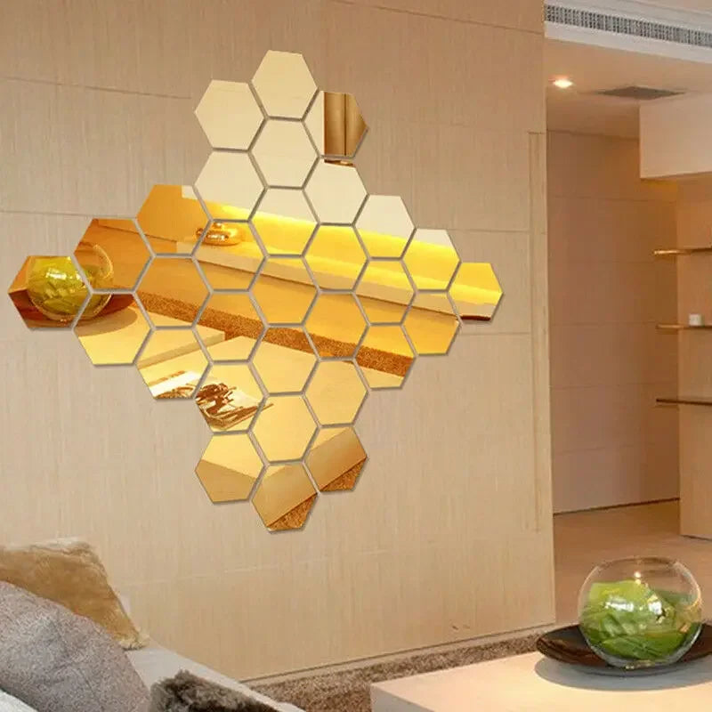 Hexagon Acrylic Mirror Wall Stickers for DIY Decor