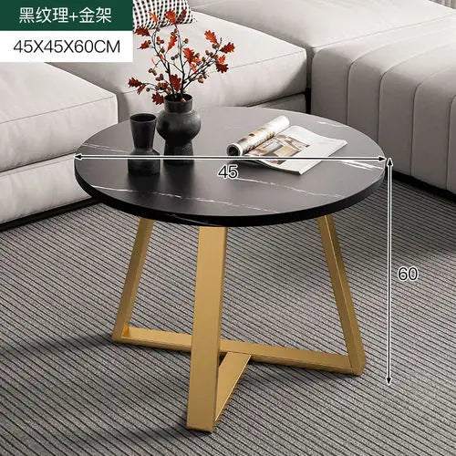 Nordic Round Black Coffee Table with Marble Effect