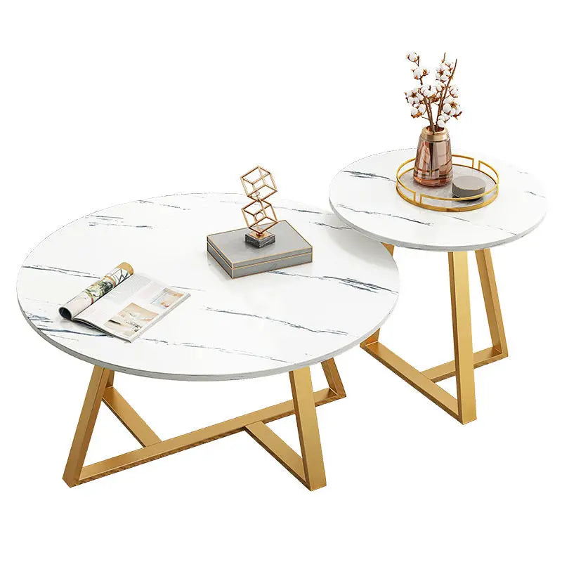 Nordic Round Black Coffee Table with Marble Effect