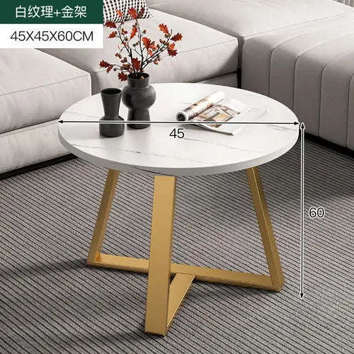 Nordic Round Black Coffee Table with Marble Effect