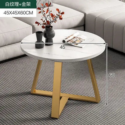Nordic Round Black Coffee Table with Marble Effect