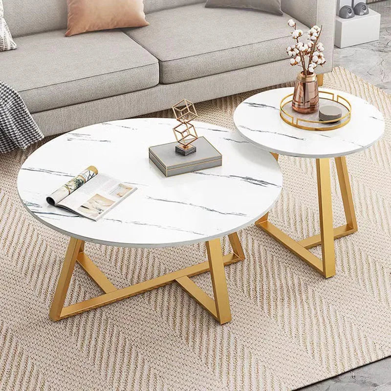 Nordic Round Black Coffee Table with Marble Effect