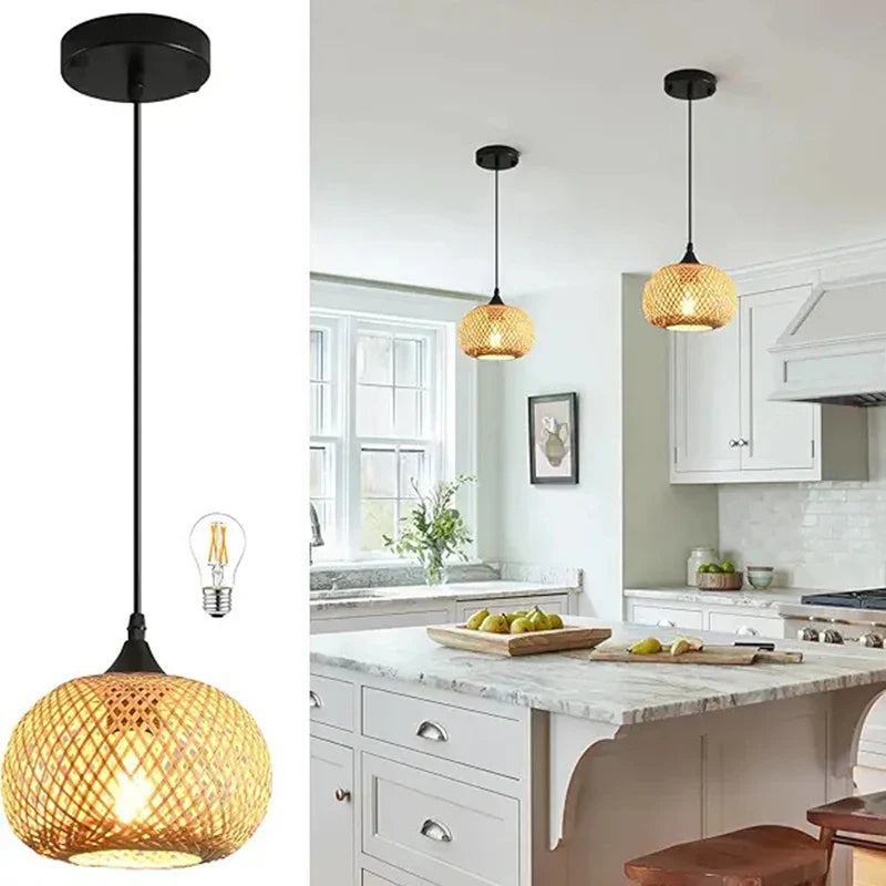 Handmade Bamboo Pendant Lamp Rattan Chandelier Indoor Lighting