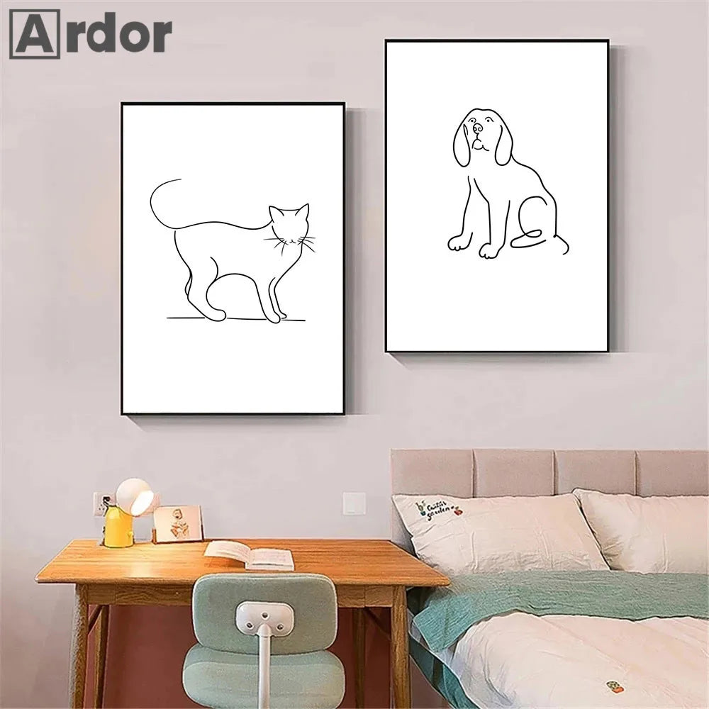 Minimalist Pet Dog Cat Line Art Canvas Poster