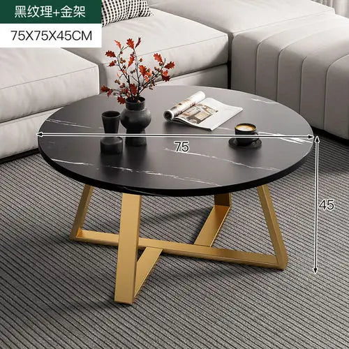 Nordic Round Black Coffee Table with Marble Effect