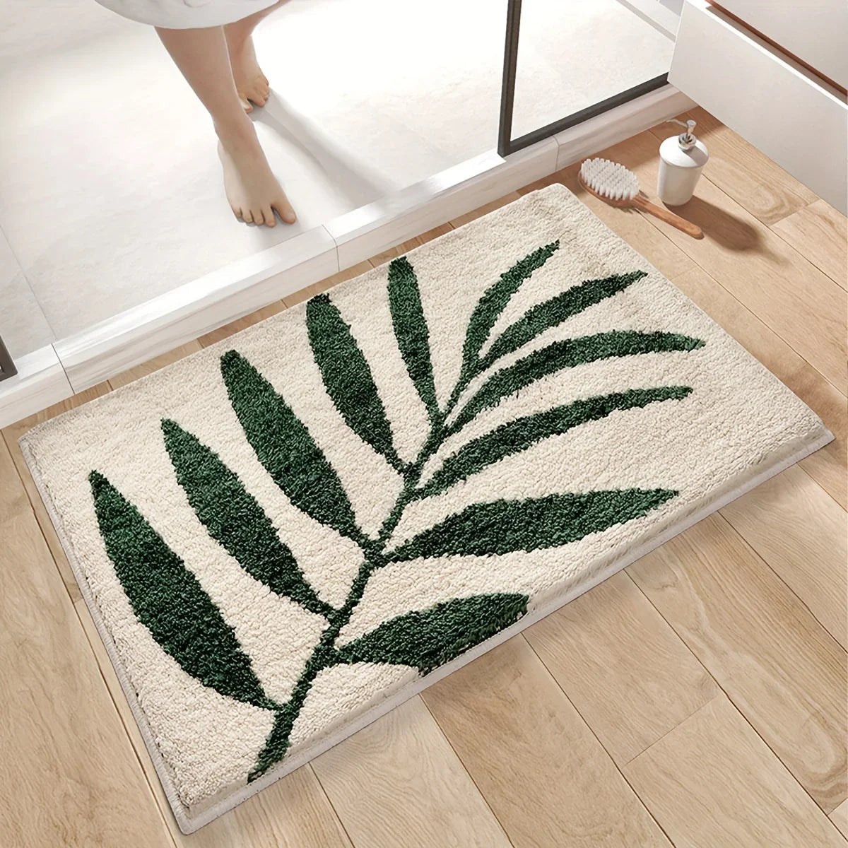 Green Leaf Soft Absorbent Floor Mat Rug