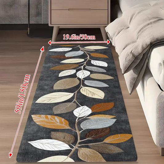 Grey Leaf Pattern Kitchen Runner Rug Mat