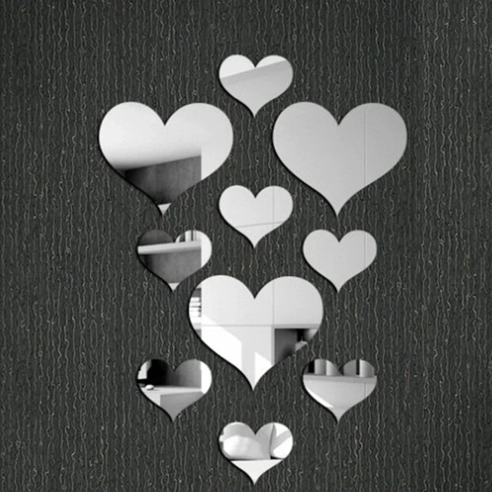 10Pcs Acrylic Love Heart Mirror Wall Stickers Decor