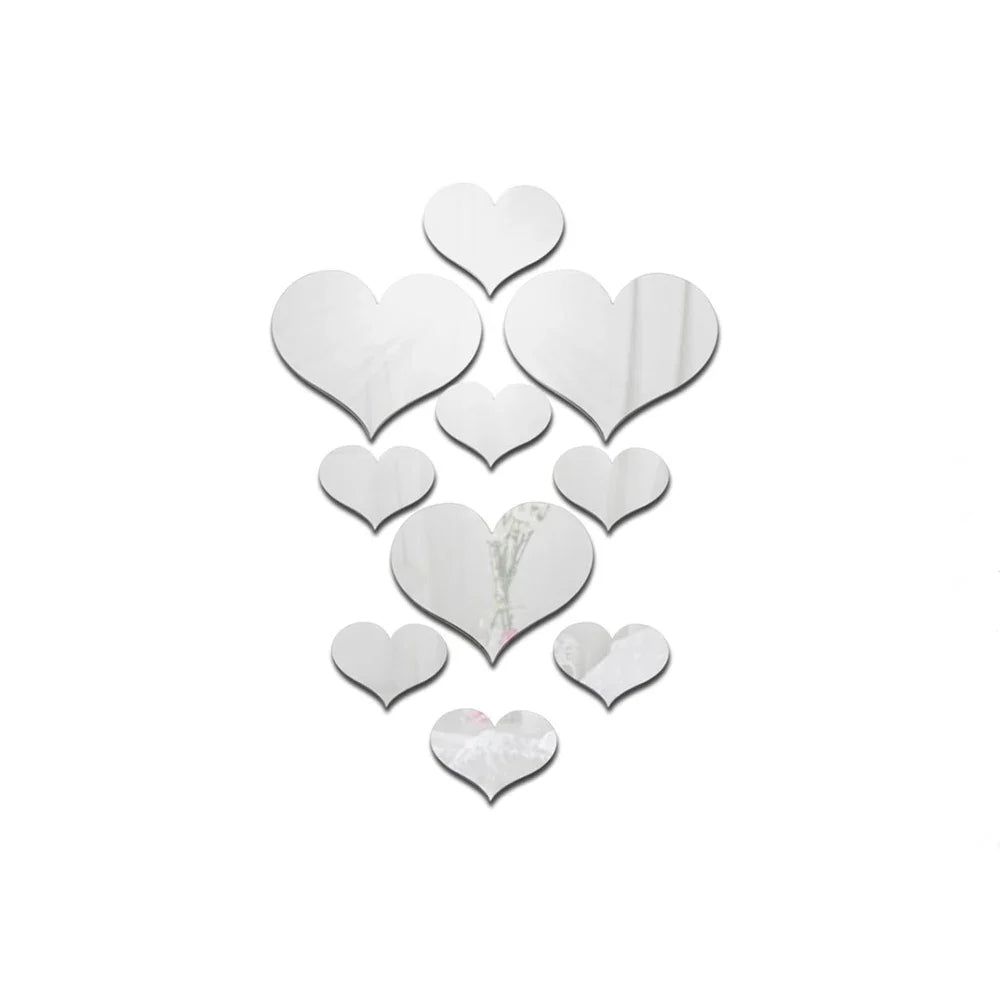 10Pcs Acrylic Love Heart Mirror Wall Stickers Decor