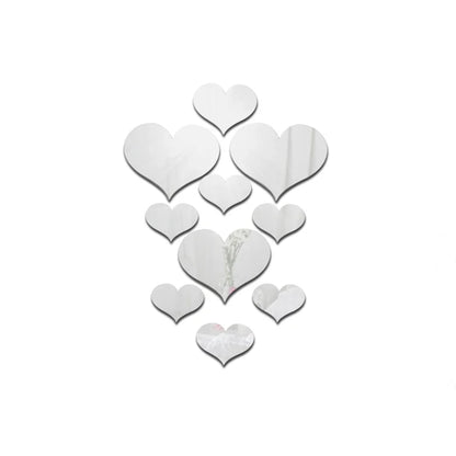 10Pcs Acrylic Love Heart Mirror Wall Stickers Decor