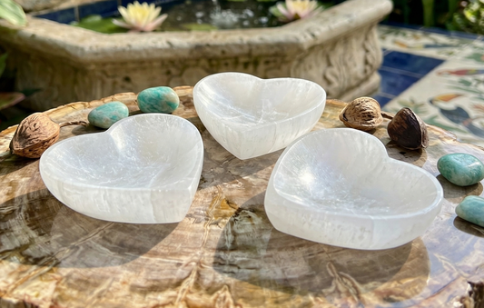 Selenite Satin Spar Crystal Heart Bowl Carved Decorative Home Accent