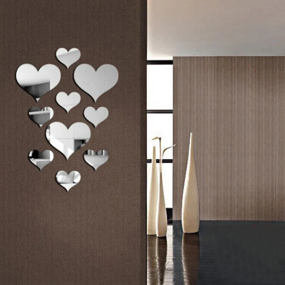 10Pcs Acrylic Love Heart Mirror Wall Stickers Decor
