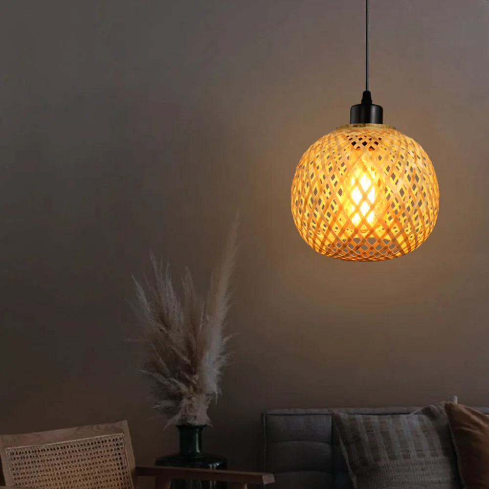 Handmade Bamboo Pendant Lamp Rattan Chandelier Indoor Lighting