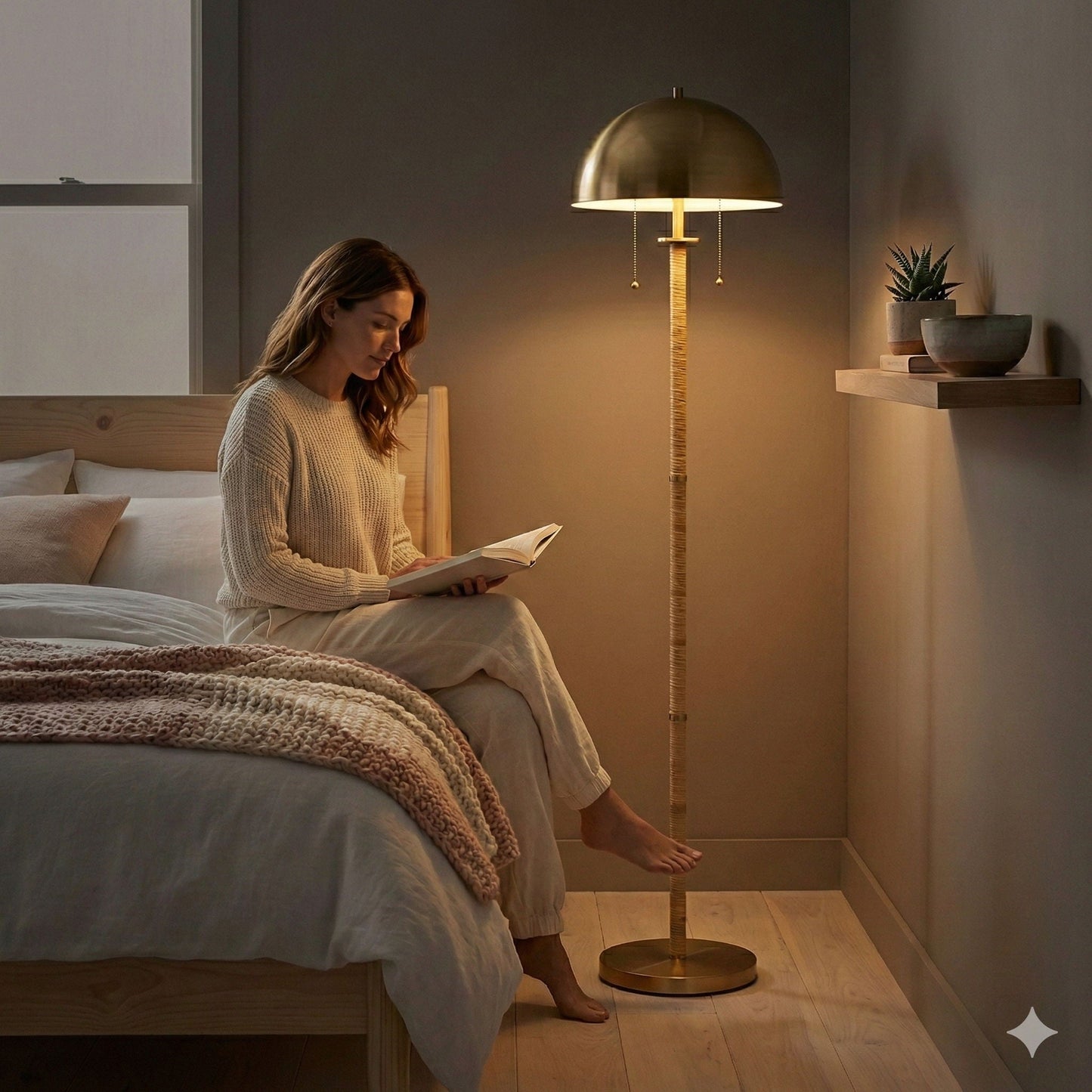 Allure 2-Light Gold Rattan Floor Lamp with Chains