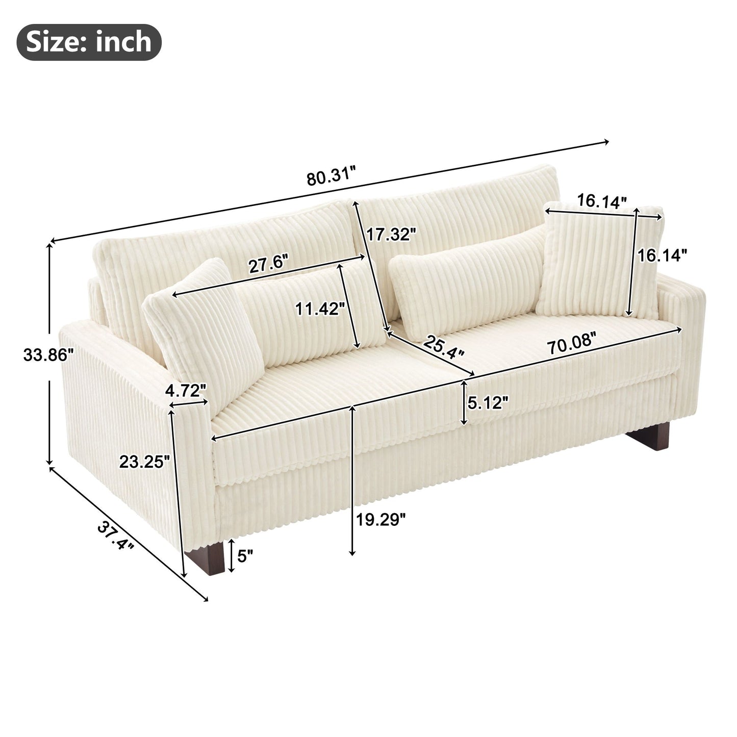 Modern Loveseat Sofa with Four Decorative Pillows Included