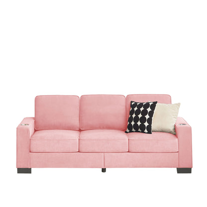 Modern Snowfleece 3-Seater Sofa with Built-In Cup Holders