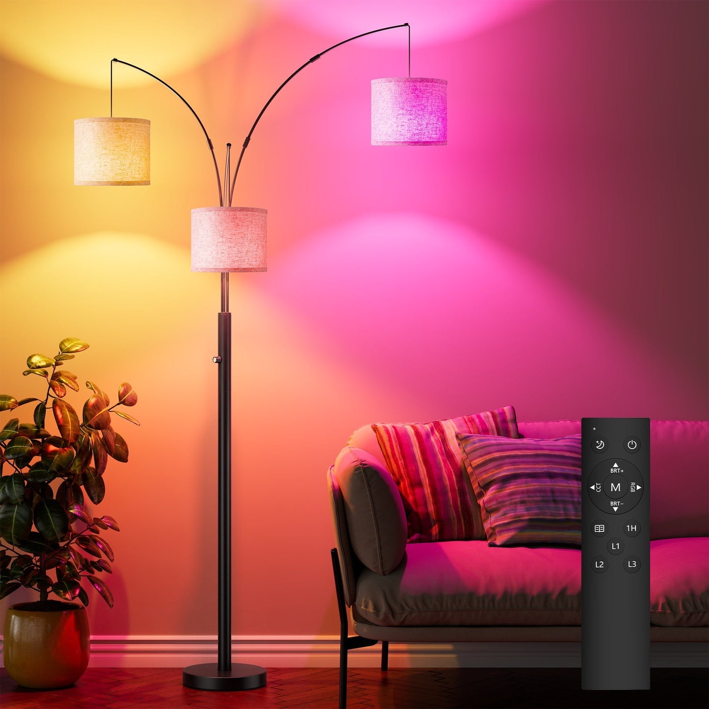 Dimmable Three-Head Floor Lamp with Color Temperature Control